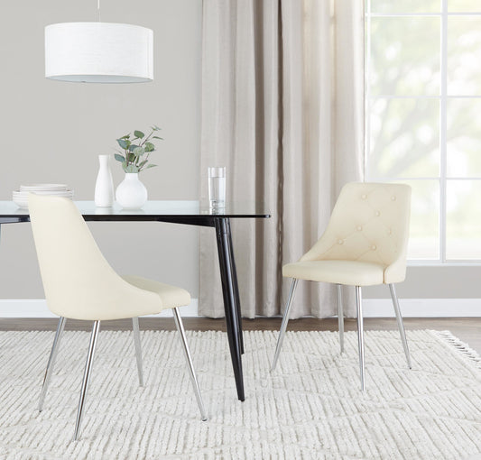 Giovanni Chair - Set of 2 Chrome Metal, Cream PU By LumiSource | Dining Chairs | Modishstore
