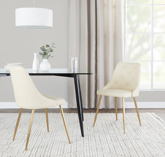 Giovanni Chair - Set of 2 Gold Metal, Cream PU By LumiSource | Dining Chairs | Modishstore