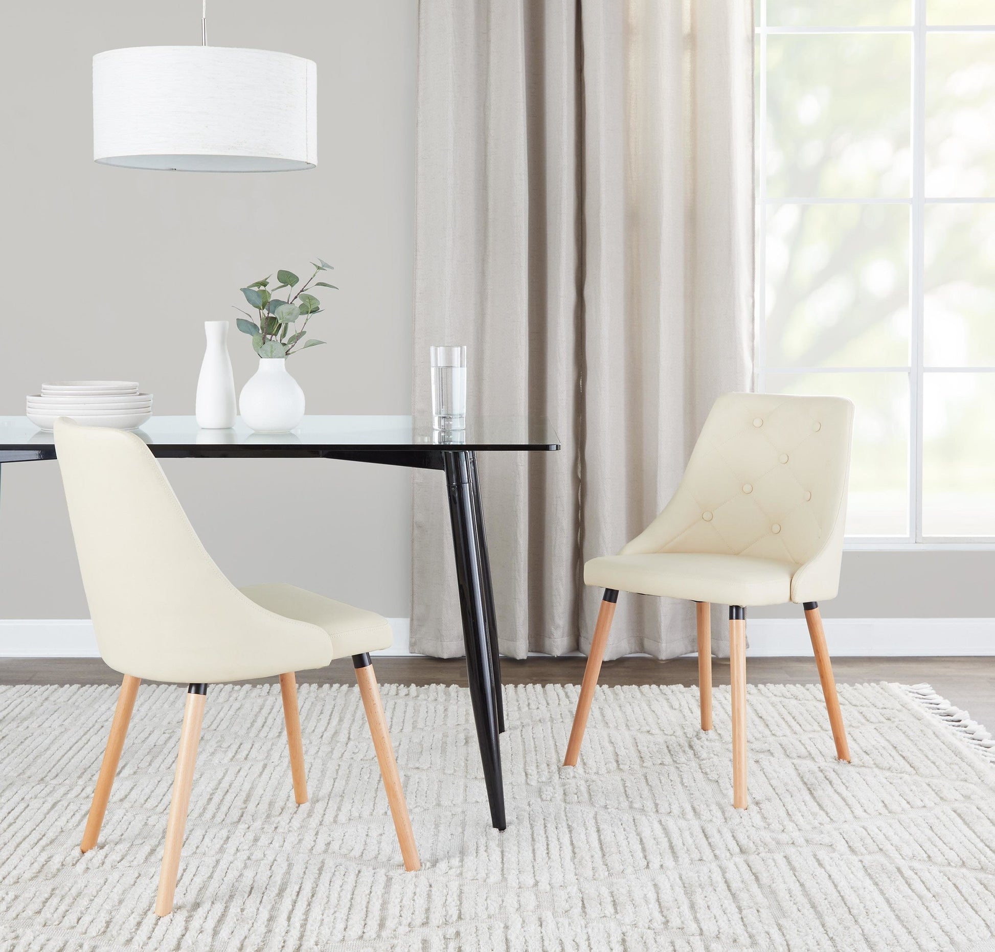 Giovanni Chair - Set of 2 Chrome Metal, Cream PU By LumiSource | Dining Chairs | Modishstore - 7