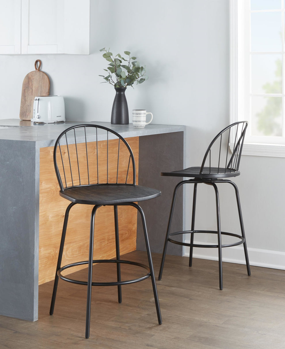 Riley Claire 26" Fixed-Height Counter Stool - Set of 2 Black By LumiSource | Counter Stools | Modishstore - 2