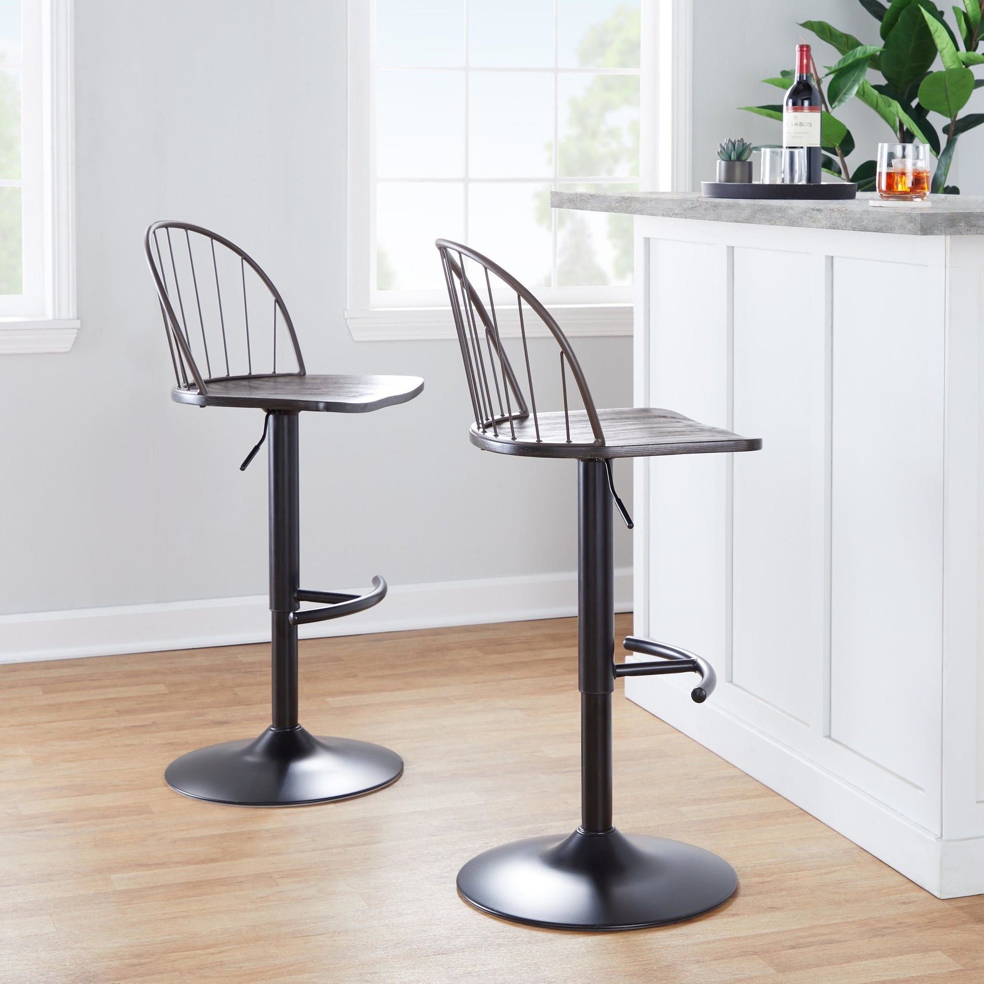 Riley Adjustable Barstool - Set of 2 Black By LumiSource | Bar Stools | Modishstore - 11