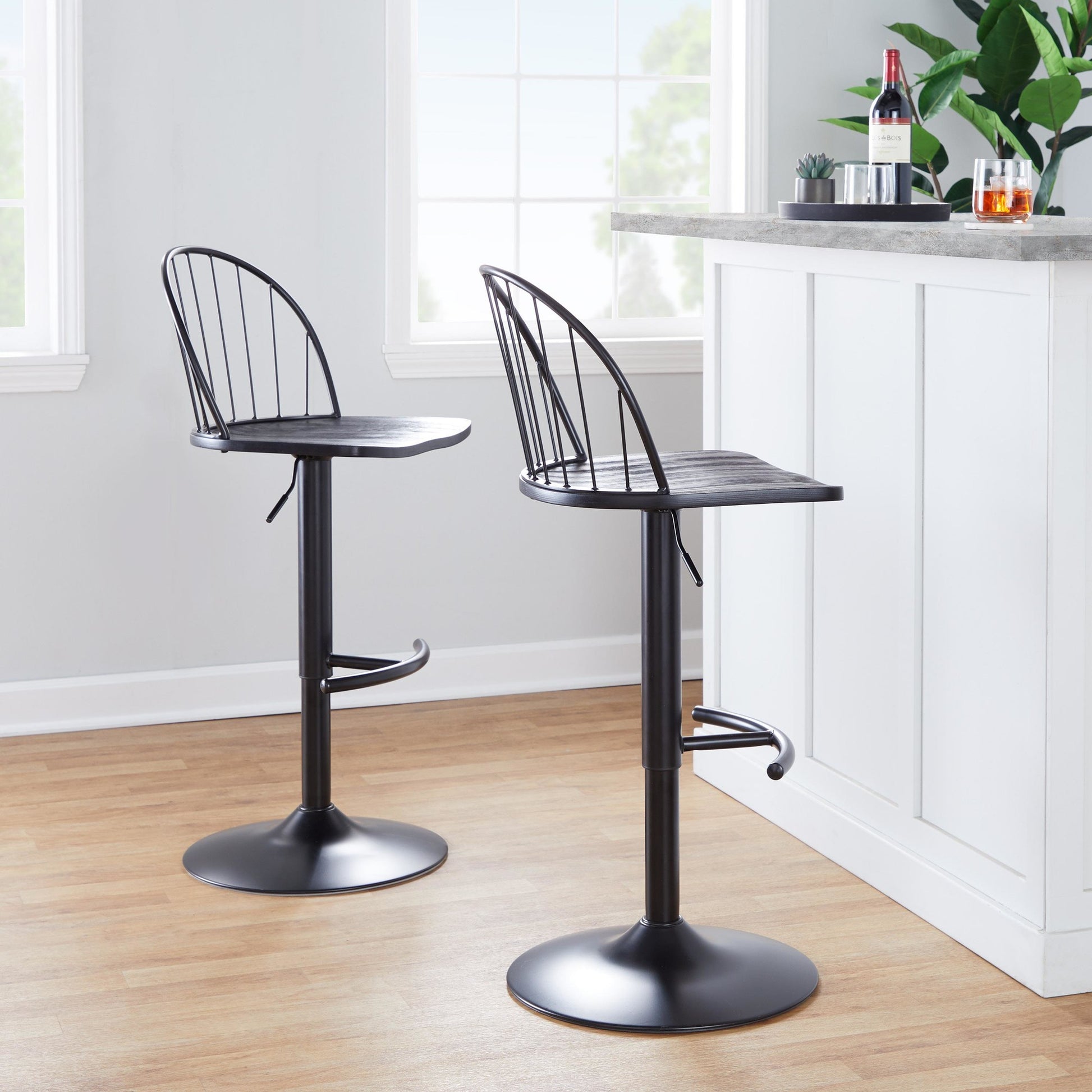 Riley Adjustable Barstool - Set of 2 Black By LumiSource | Bar Stools | Modishstore - 2