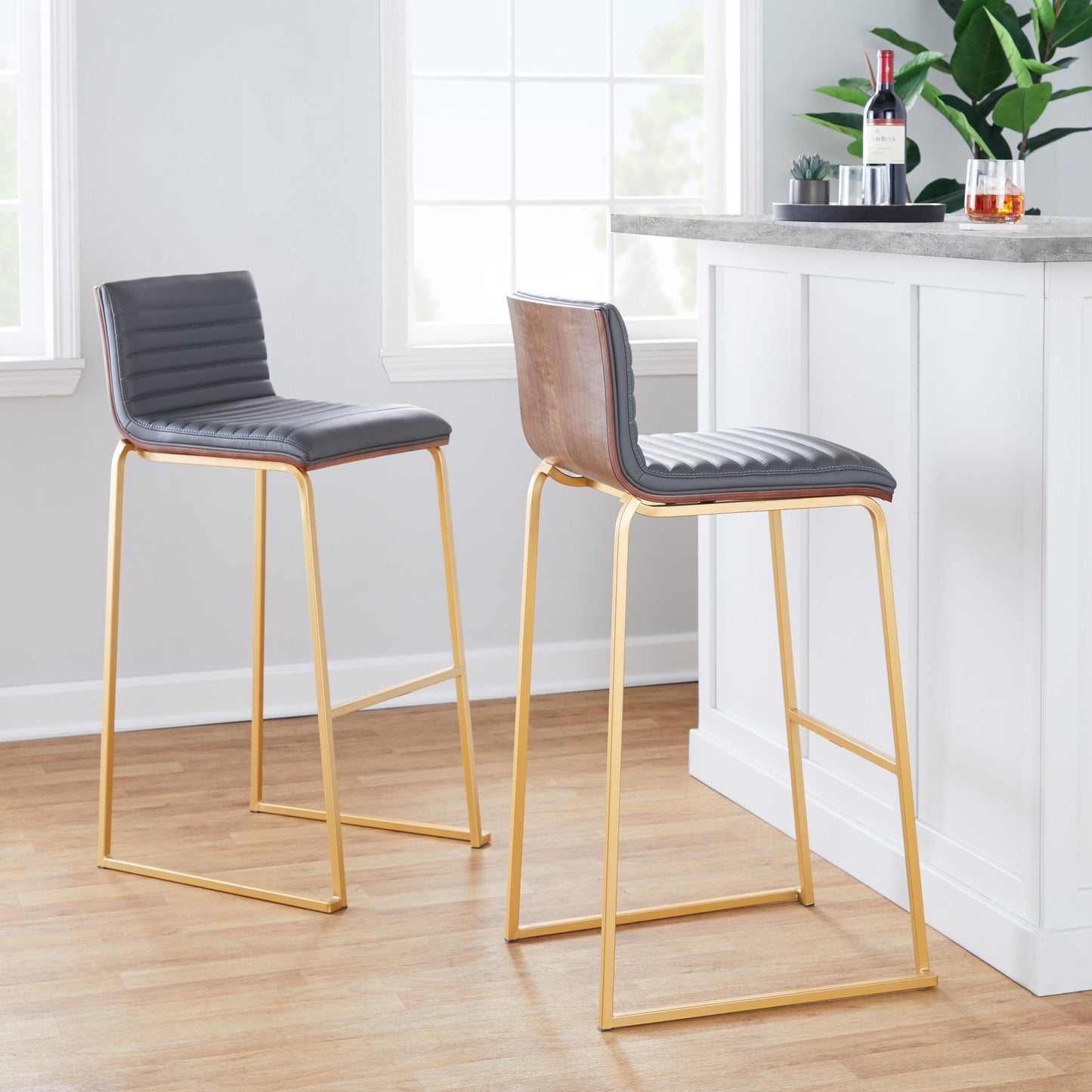 Mason Mara 30" Fixed-Height Barstool - Set of 2 Gray By LumiSource | Bar Stools | Modishstore