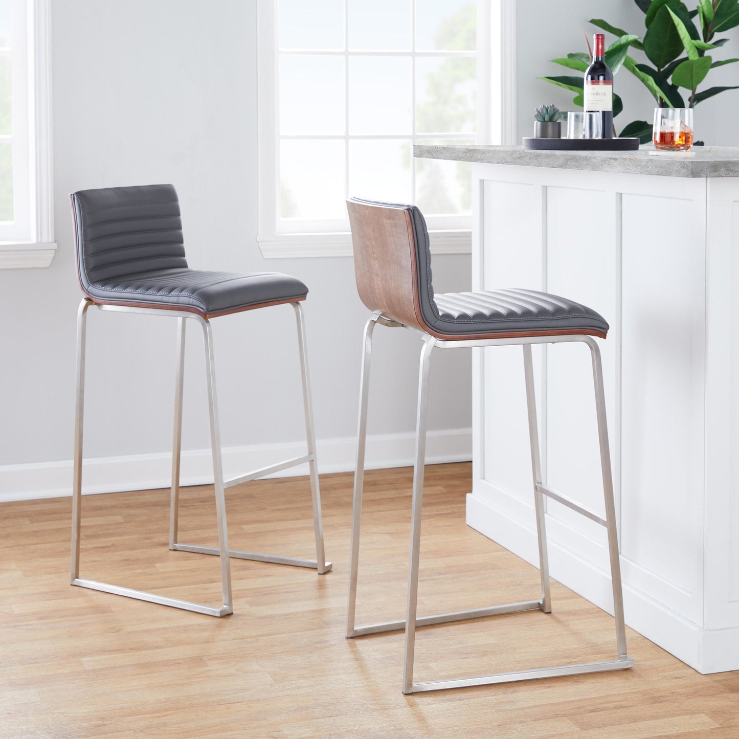 Mason Mara 30" Fixed-Height Barstool - Set of 2 Gray By LumiSource | Bar Stools | Modishstore