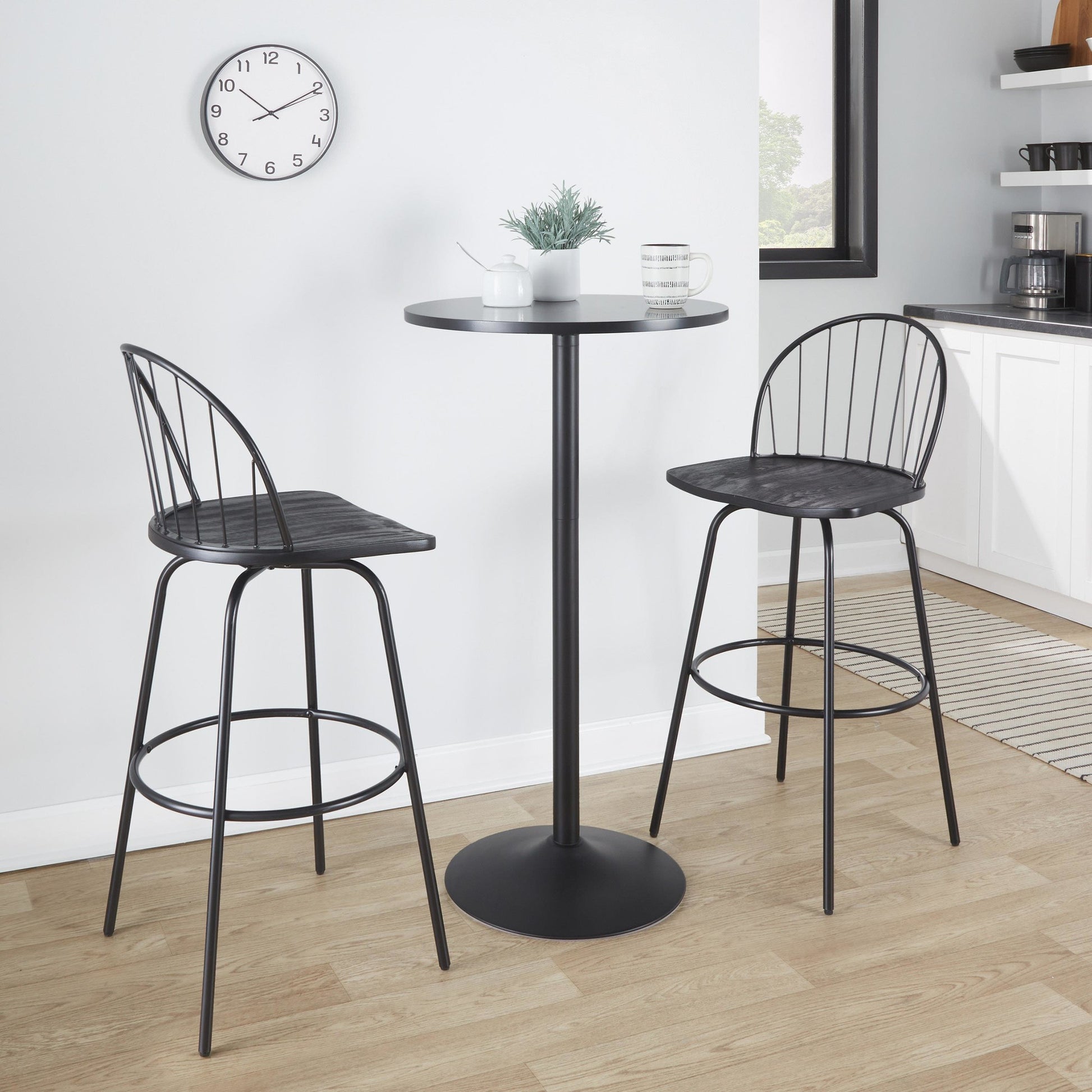 Riley Claire 30" Fixed-Height Barstool with Arms - Set of 2 Walnut Black By LumiSource | Bar Stools | Modishstore - 10