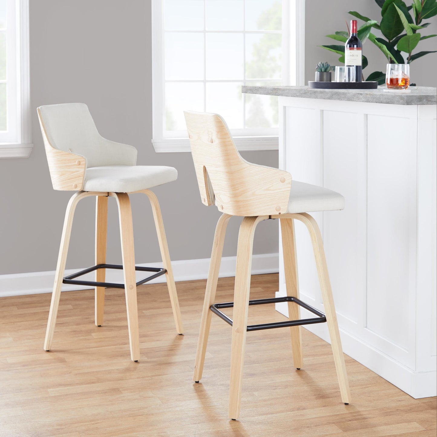 Stella 30" Fixed-Height Barstool - Set of 2 Cream By LumiSource | Bar Stools | Modishstore - 2