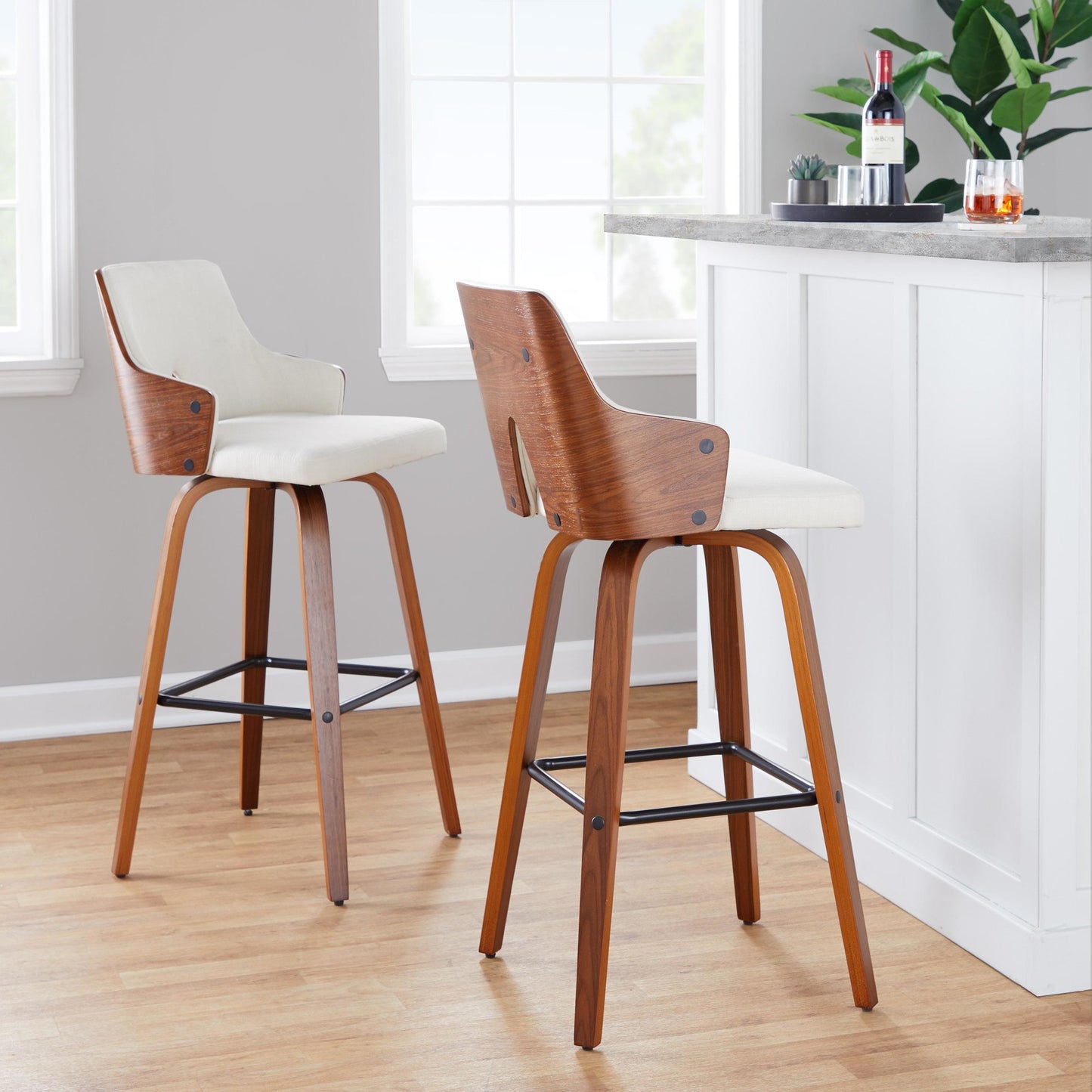 Stella 30" Fixed-Height Barstool - Set of 2 Cream By LumiSource | Bar Stools | Modishstore - 33