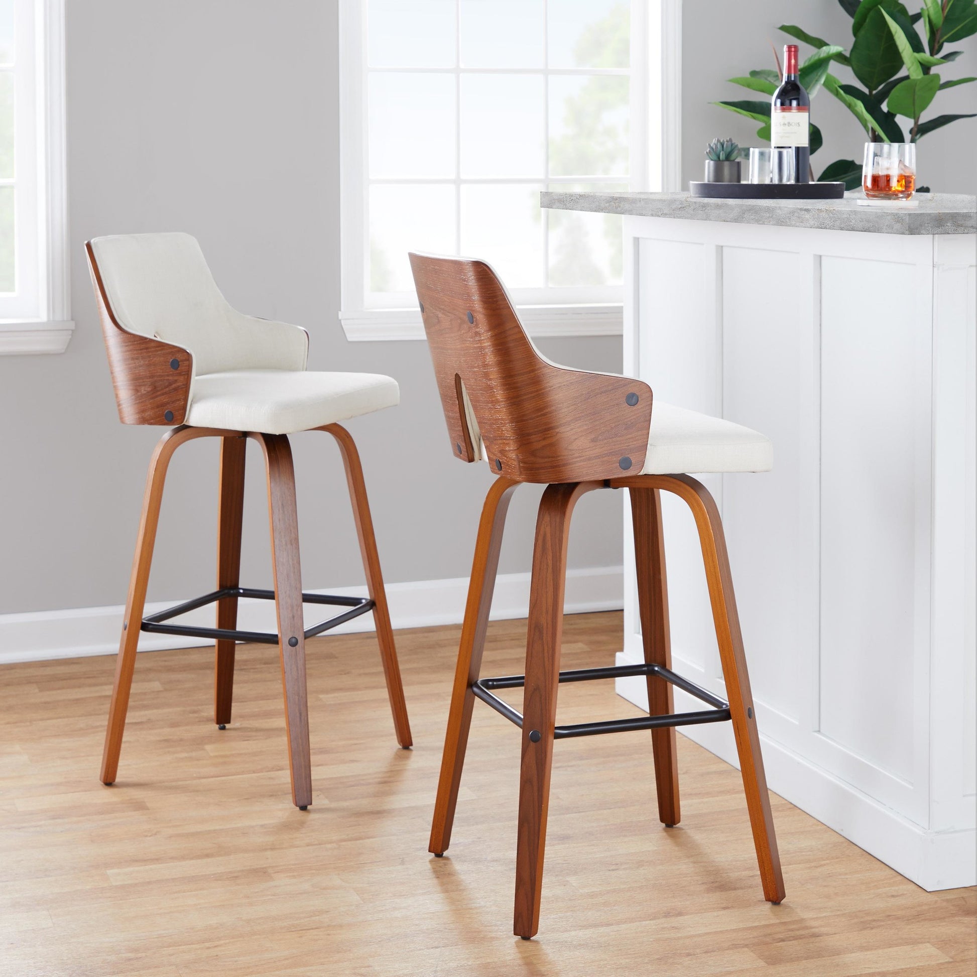 Stella 30" Fixed-Height Barstool - Set of 2 Cream By LumiSource | Bar Stools | Modishstore - 33
