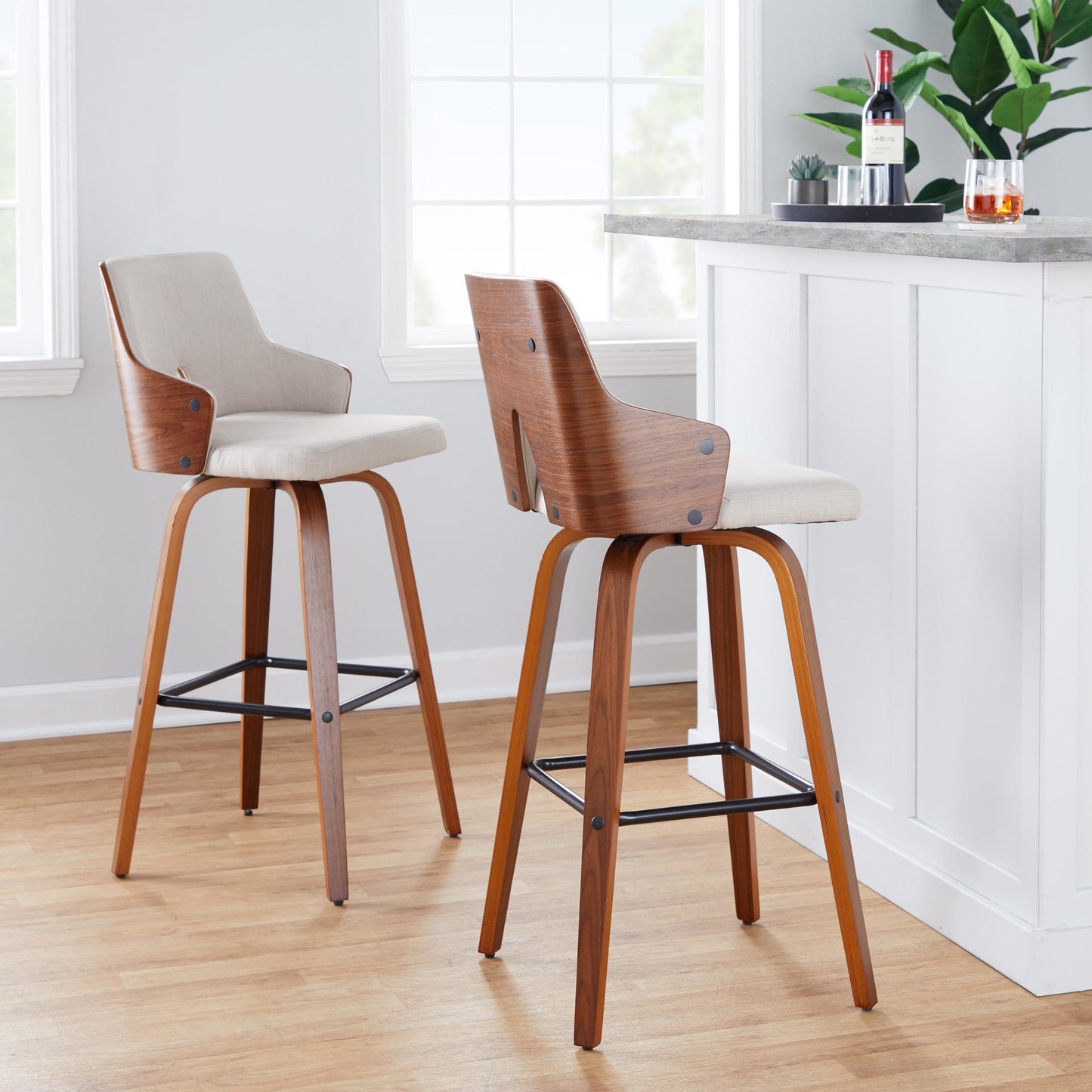 Stella 30" Fixed-Height Barstool - Set of 2 Cream By LumiSource | Bar Stools | Modishstore - 18