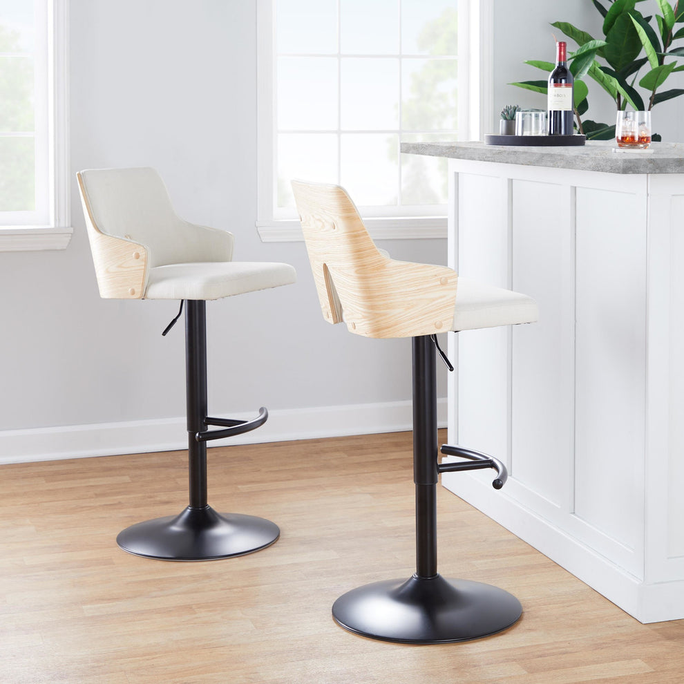 Stella Adjustable Barstool - Set of 2 Cream By LumiSource | Bar Stools | Modishstore - 2