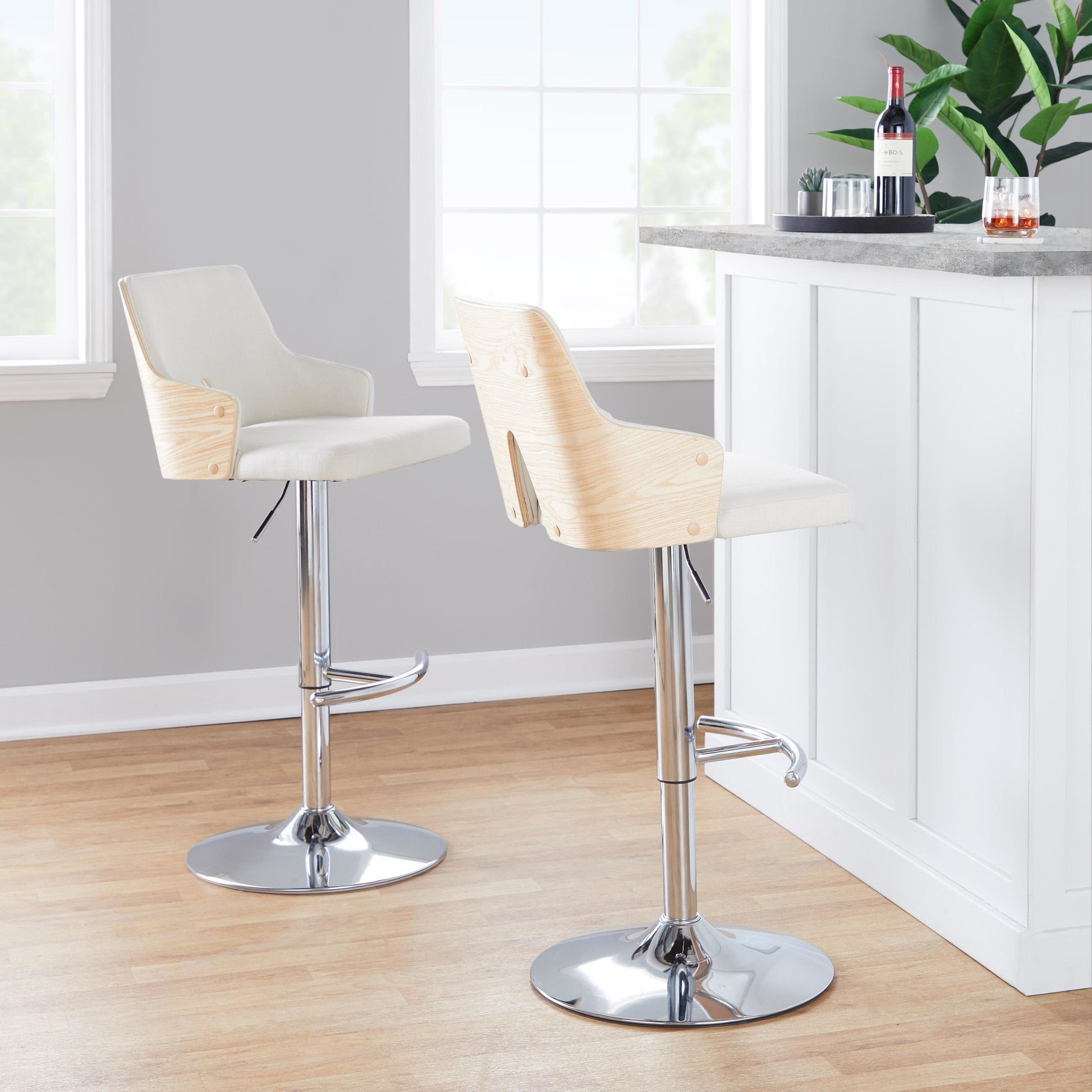 Stella Adjustable Barstool - Set of 2 Cream By LumiSource | Bar Stools | Modishstore - 2