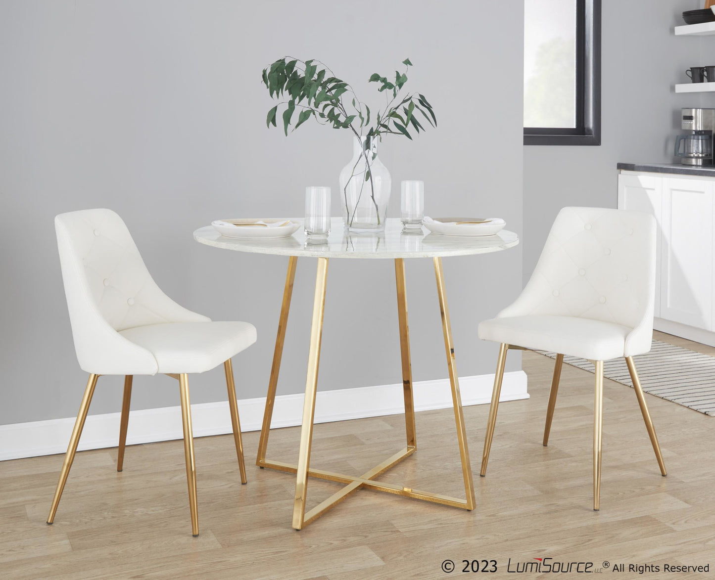 Marche Chair - Set of 2 Gold Metal, Black PU By LumiSource | Dining Chairs | Modishstore - 15