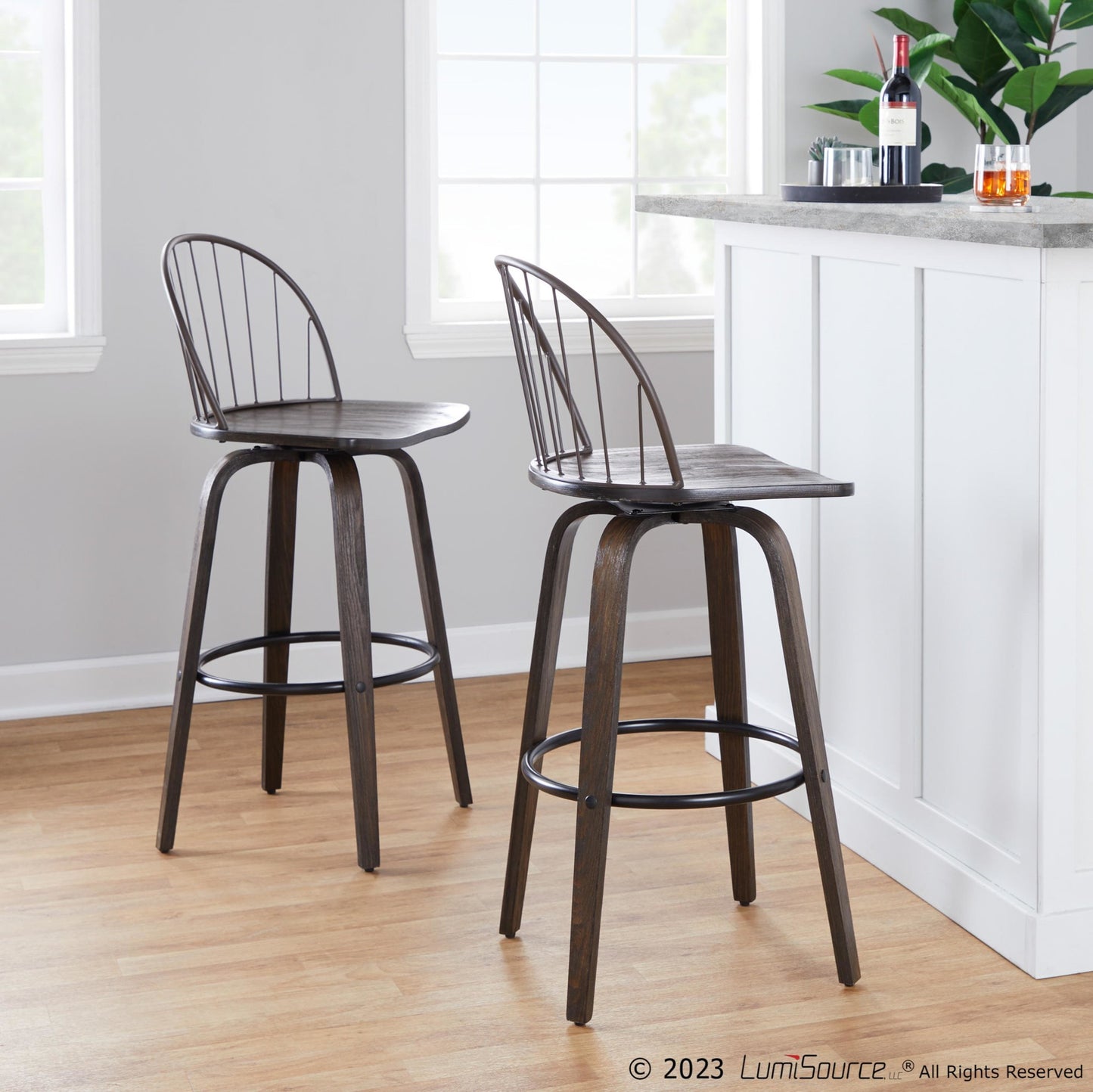 Riley 30" Fixed-Height Barstool - Set of 2 Brown By LumiSource | Bar Stools | Modishstore - 2