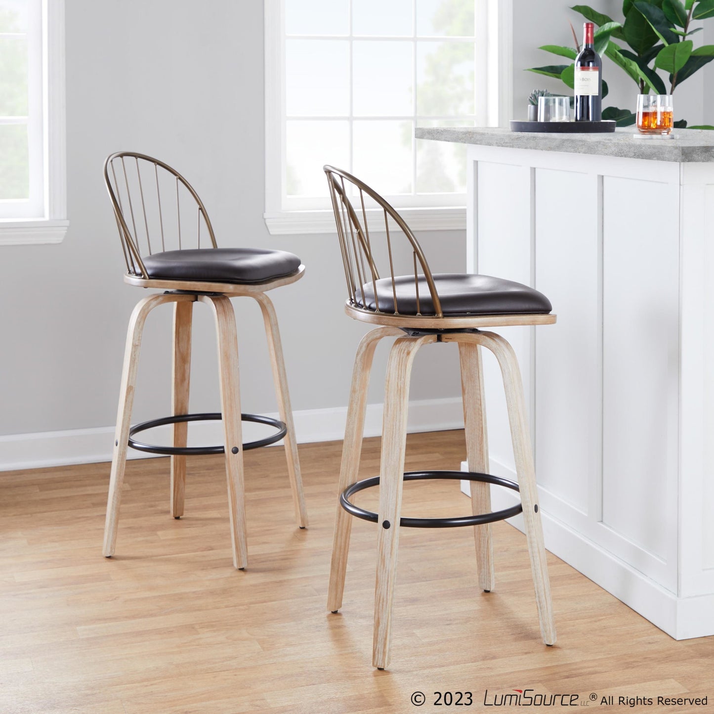 Riley 30" Fixed-Height Barstool - Set of 2 Brown By LumiSource | Bar Stools | Modishstore - 11