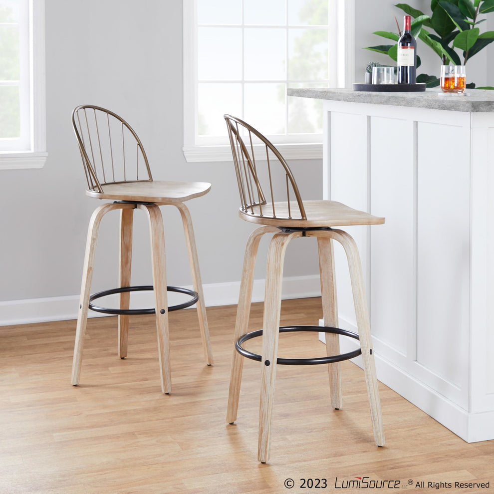 Riley 30" Fixed-Height Barstool - Set of 2 Brown By LumiSource | Bar Stools | Modishstore - 12