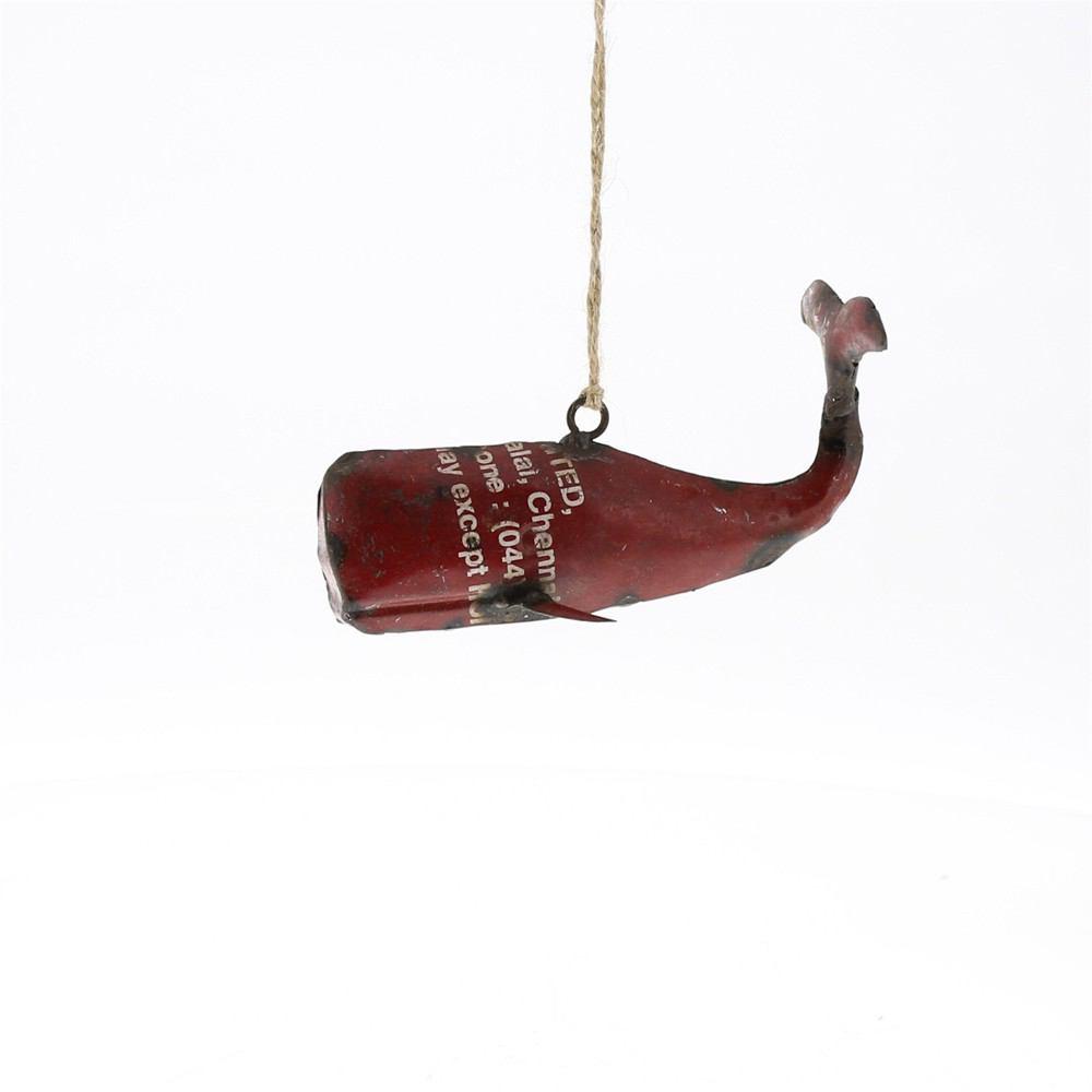 HomArt Reclaimed Metal Whale Ornament - Red - Set of 4-3