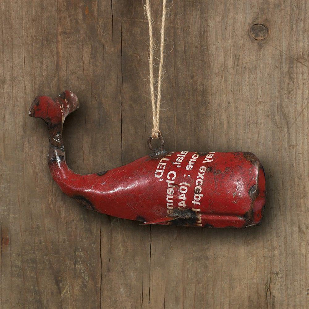 HomArt Reclaimed Metal Whale Ornament - Red - Set of 4-6