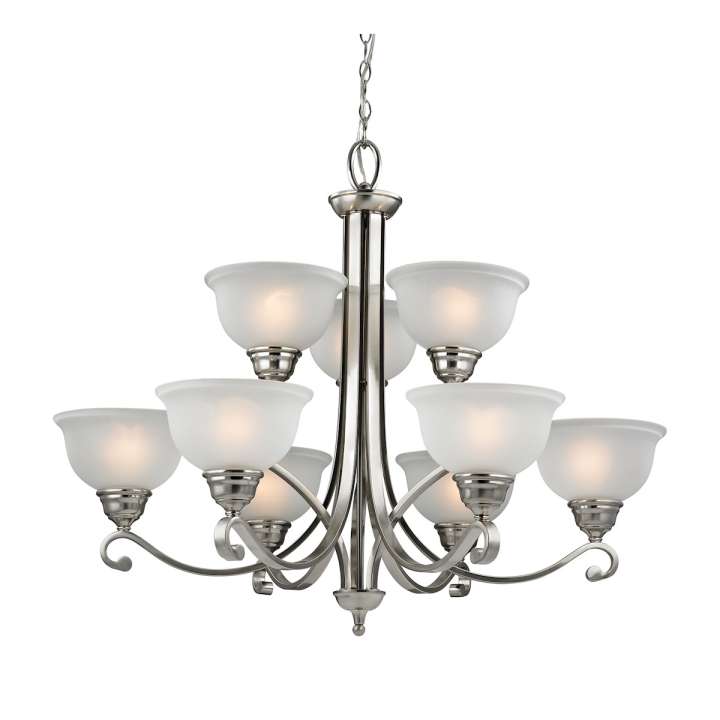 Hamilton 9-Light Chandelier in Brushed Nickel with White Glass | Chandeliers | Modishstore