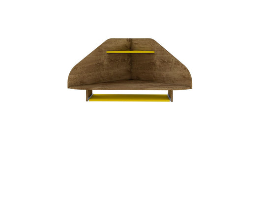 Manhattan Comfort Bradley Floating Corner Desk with Keyboard Shelf in Rustic Brown and Yellow | Desks | Modishstore
