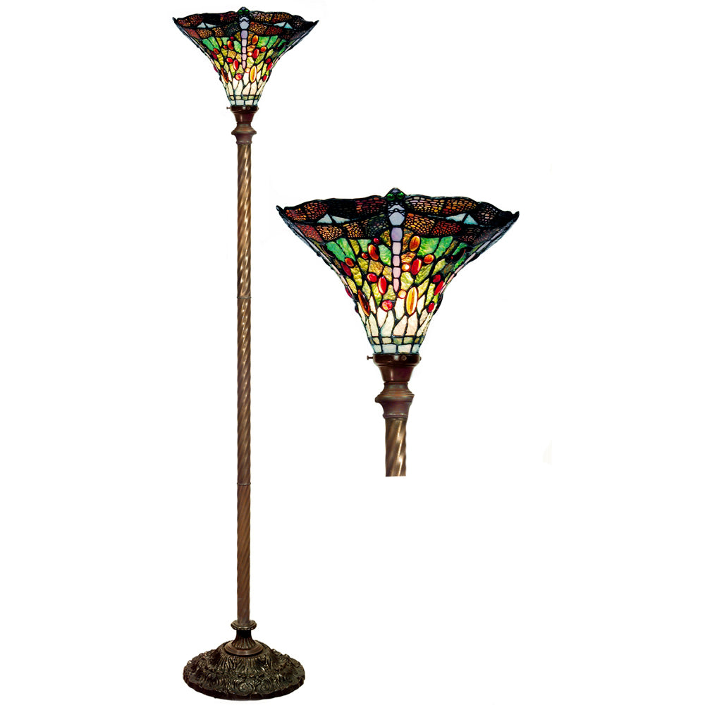 Tiffany-style Green Dragonfly Torchiere By Homeroots | Floor Lamps | Modishstore