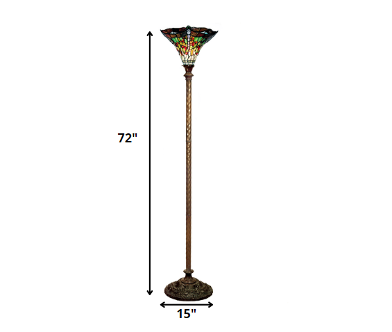 Tiffany-style Green Dragonfly Torchiere By Homeroots | Floor Lamps | Modishstore - 2