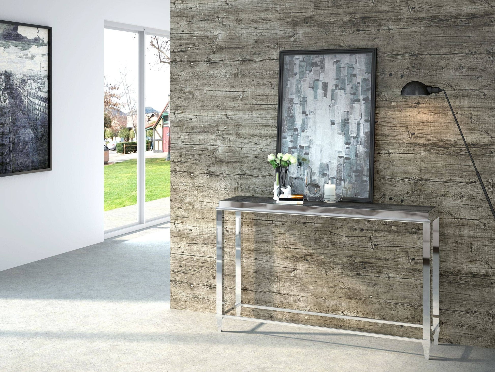 Modrest Agar Modern Glass & Stainless Steel Console Table | Modishstore | Console Tables