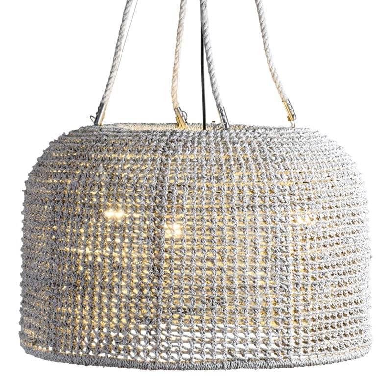 24" Delphine Woven Natural Rope  Chandelier, White by Jeffan | Chandeliers | Modishstore