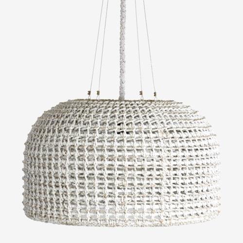 24" Delphine Woven Natural Rope  Chandelier, White by Jeffan | Chandeliers | Modishstore - 3