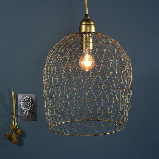 HomArt Vera Woven Wire Pendant - Brass - Feature Image | Modishstore | Pendant Lamps