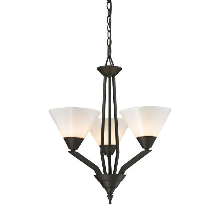 Tribecca 3-Light Chandelier in Oil Rubbed Bronze with White Glass | Chandeliers | Modishstore