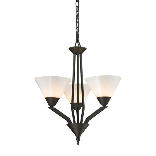 Tribecca 3-Light Chandelier in Oil Rubbed Bronze with White Glass | Chandeliers | Modishstore