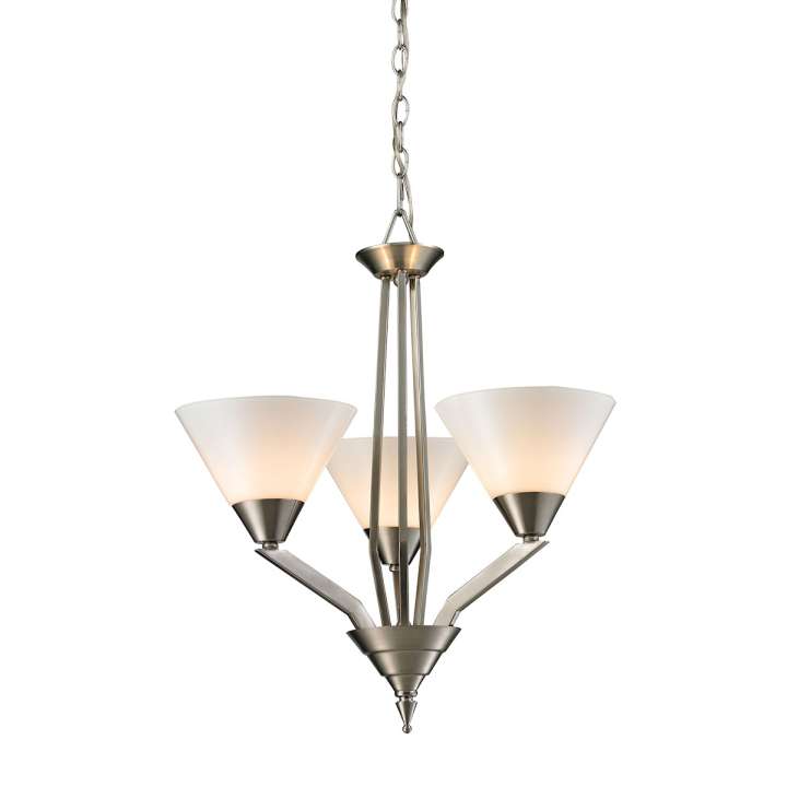 Tribecca 3-Light Chandelier in Brushed Nickel with White Glass | Chandeliers | Modishstore
