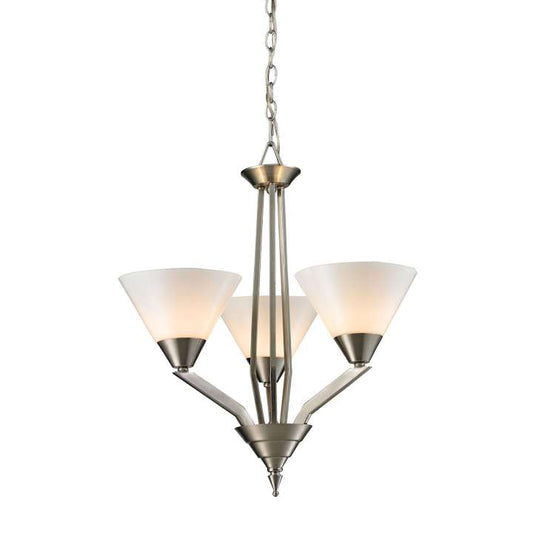 Tribecca 3-Light Chandelier in Brushed Nickel with White Glass | Chandeliers | Modishstore