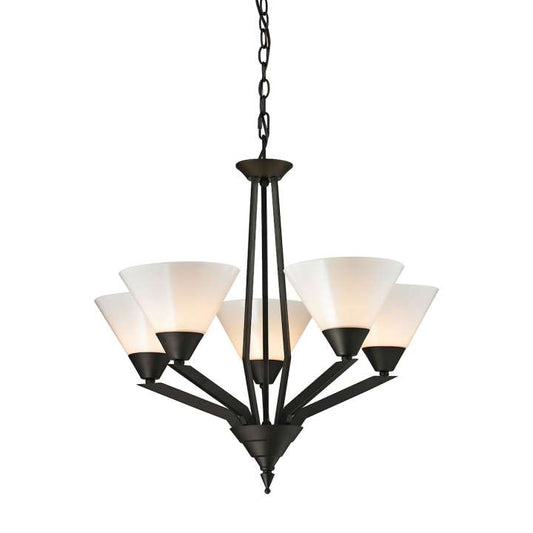 Tribecca 5-Light Chandelier in Oil Rubbed Bronze with White Glass | Chandeliers | Modishstore