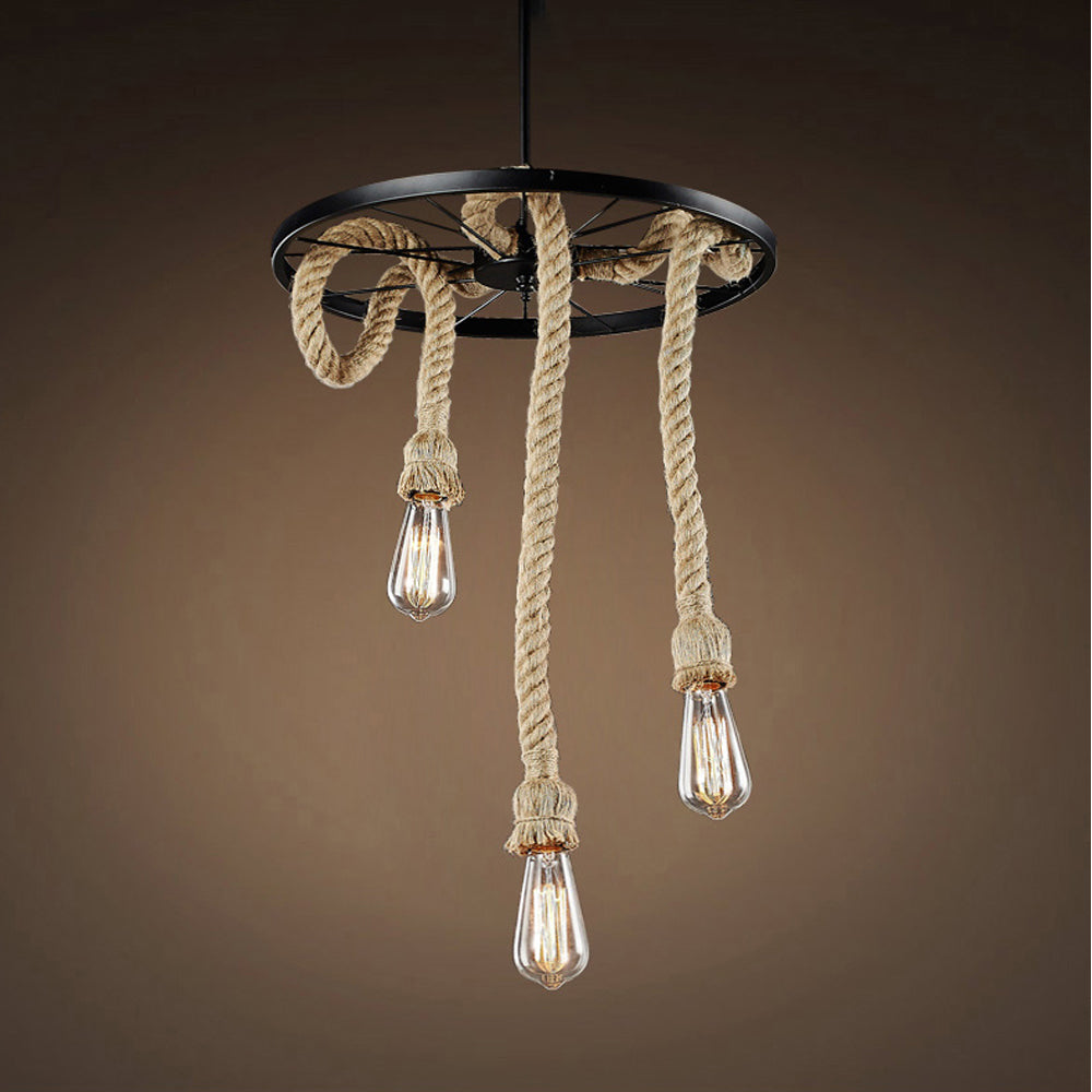 Tamia 3-light Hemp Rope 18-inch Edison Chandelier with Bulbs By Homeroots | Chandeliers | Modishstore