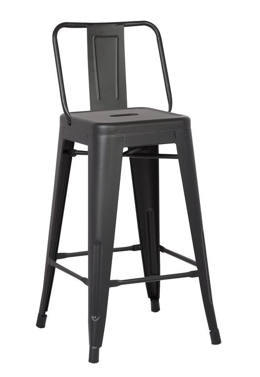 30" Matte Black Metal Barstool with Back In A Set of 2 By Homeroots | Bar Stools | Modishstore