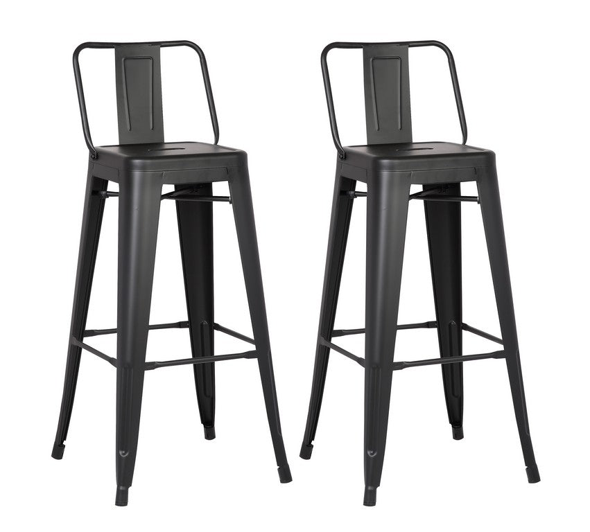 30" Matte Black Metal Barstool with Back In A Set of 2 By Homeroots | Bar Stools | Modishstore - 3