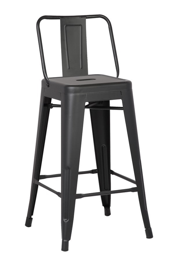 30" Matte Black Metal Barstool with Back In A Set of 2 By Homeroots | Bar Stools | Modishstore - 4