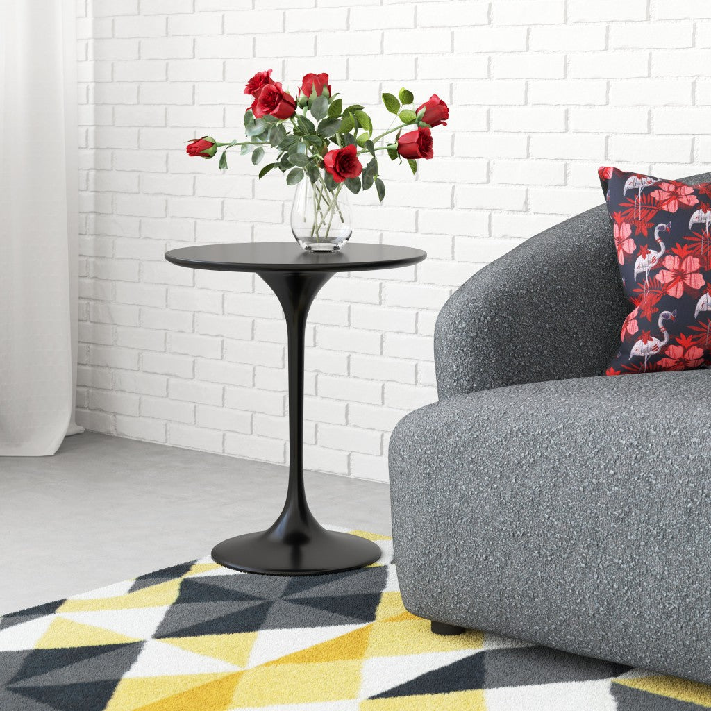 23" Black Manufactured Wood and Steel Round Pedestal End Table By Homeroots | End Tables | Modishstore