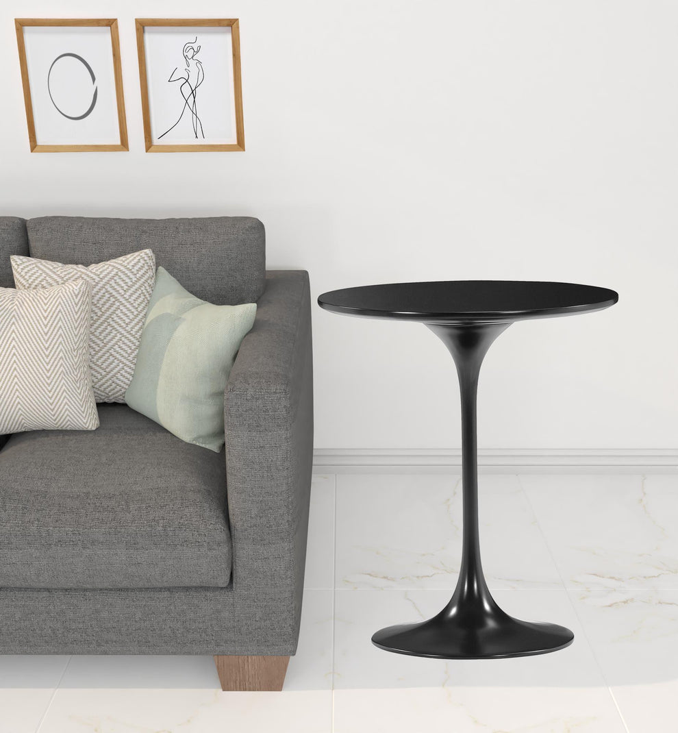 23" Black Manufactured Wood and Steel Round Pedestal End Table By Homeroots | End Tables | Modishstore - 3