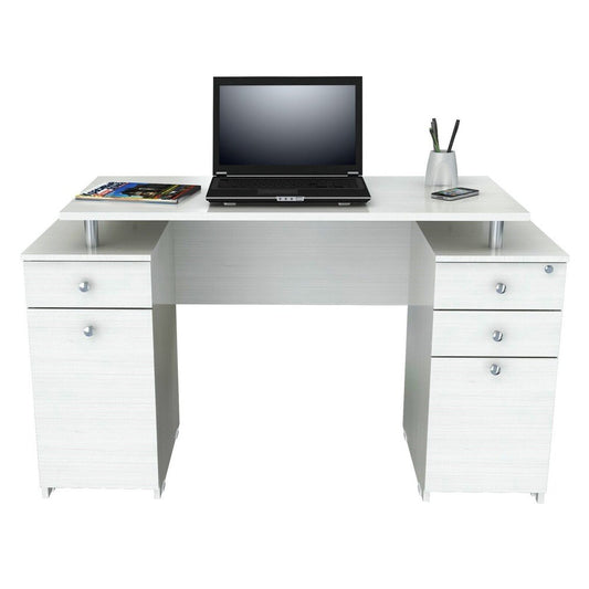White Finish Wood Computer Desk with Four Drawers By Homeroots