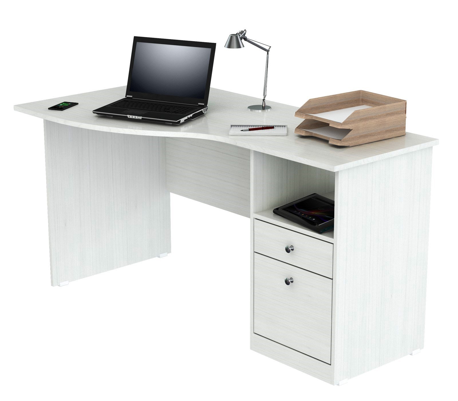 White Finish Wood Curved Top Writing Desk By Homeroots | Desks | Modishstore - 4