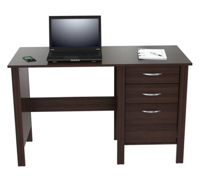 Espresso Finish Wood Writing Desk with Three Drawers By Homeroots | Desks | Modishstore - 2