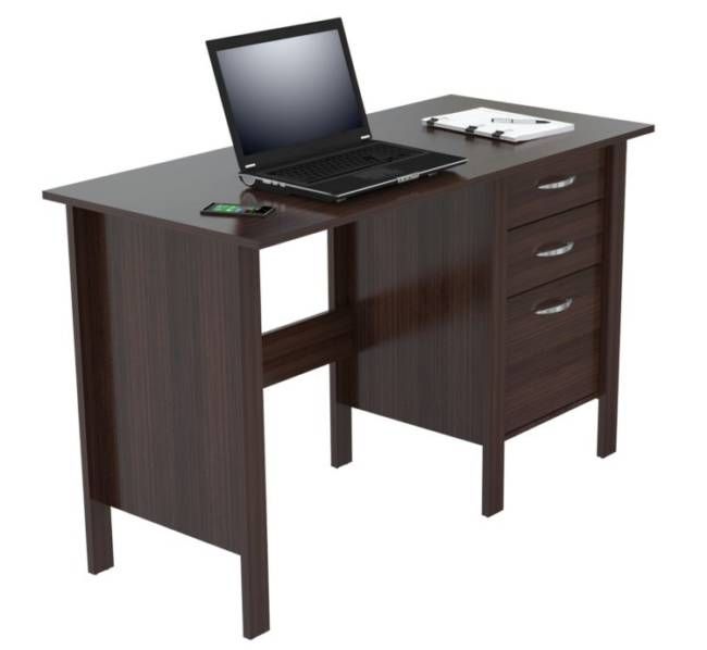 Espresso Finish Wood Writing Desk with Three Drawers By Homeroots | Desks | Modishstore - 3