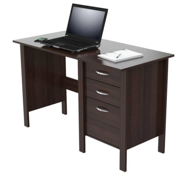 Espresso Finish Wood Writing Desk with Three Drawers By Homeroots | Desks | Modishstore - 3