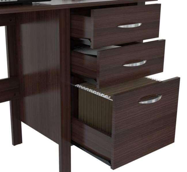 Espresso Finish Wood Writing Desk with Three Drawers By Homeroots | Desks | Modishstore - 5