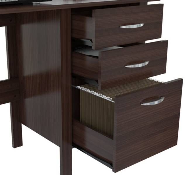 Espresso Finish Wood Writing Desk with Three Drawers By Homeroots | Desks | Modishstore - 6