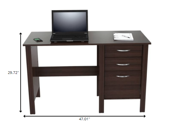 Espresso Finish Wood Writing Desk with Three Drawers By Homeroots | Desks | Modishstore - 7