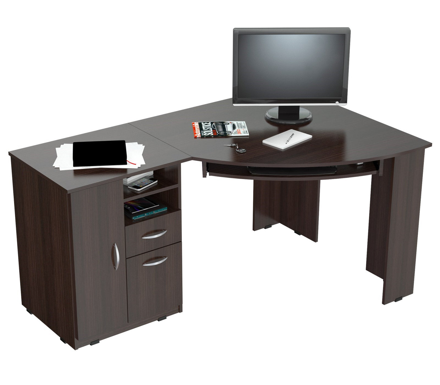 Espresso Finish Wood L Shape Corner Computer Desk By Homeroots | Desks | Modishstore - 5