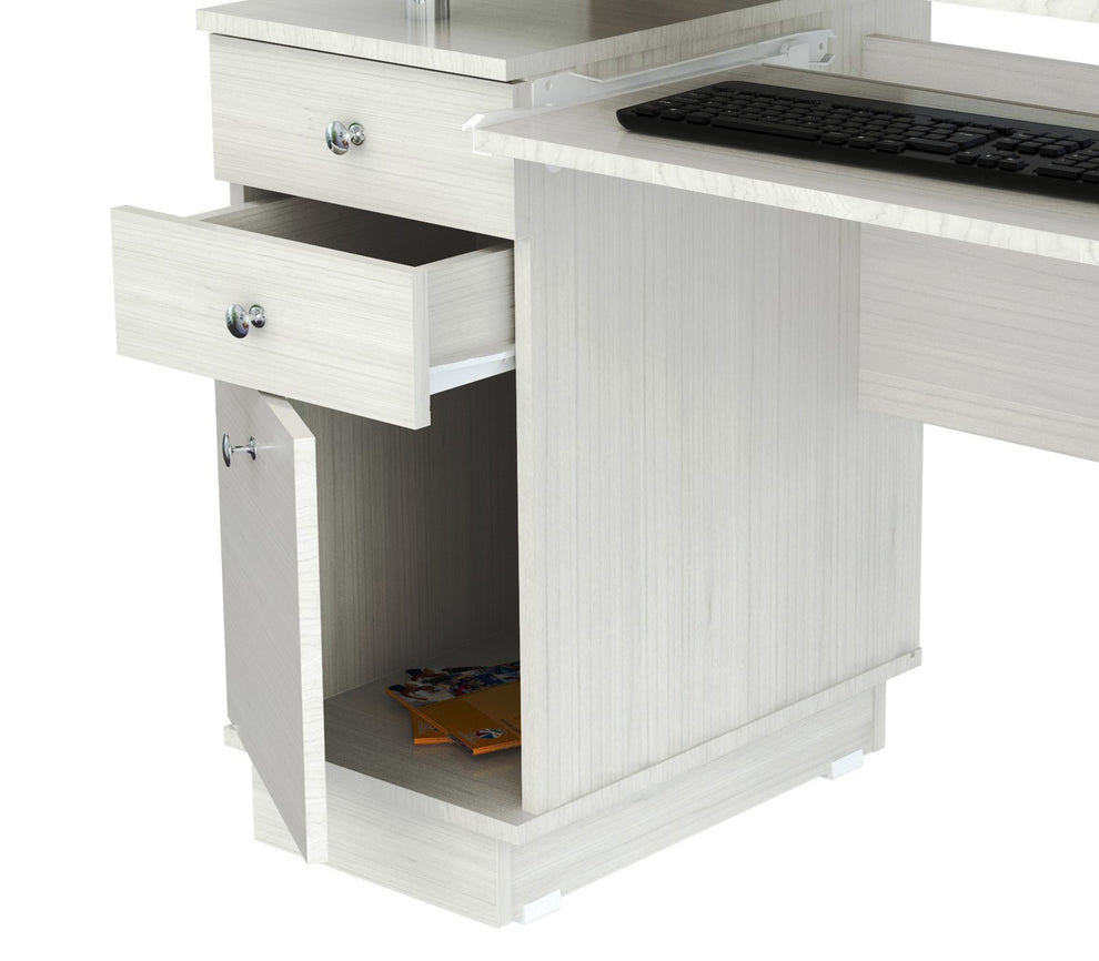 White Finish Wood Computer Desk with Hutch By Homeroots | Desks | Modishstore - 4